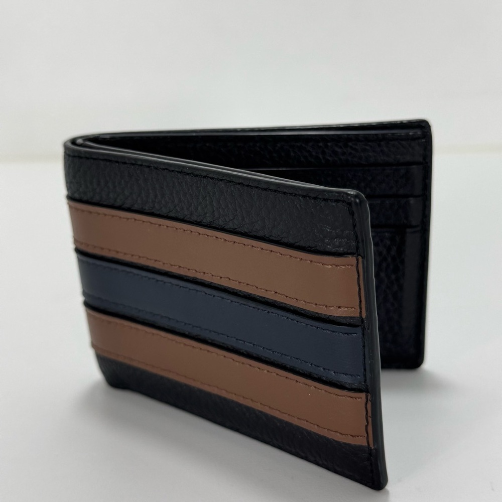 COACH Color Block Billfold Striped Leather Wallet
In Black Saddle Midnight